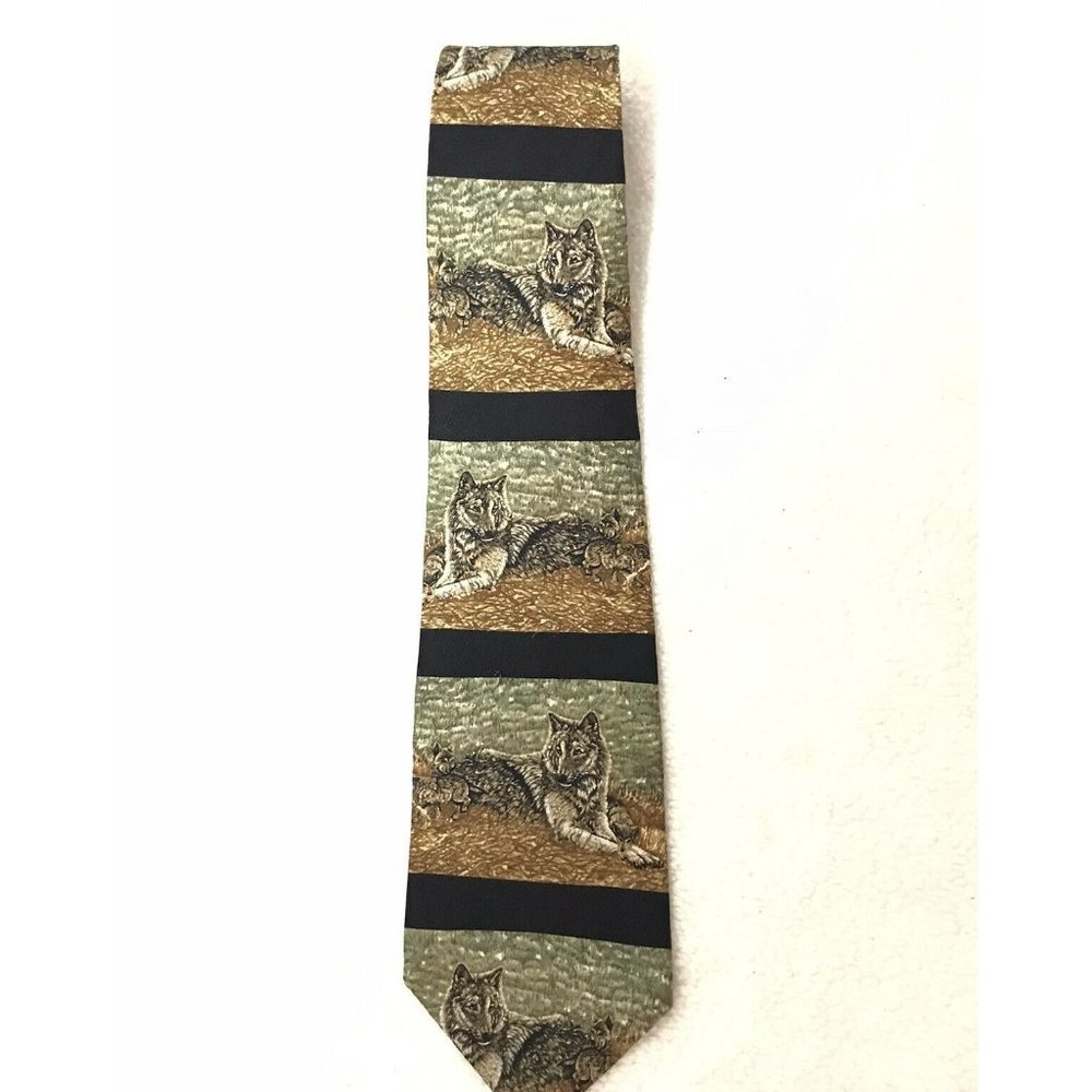 Mens Tie Necktie  Bonnie Marris Endangered Species Wolves Wolf 1999. 60”
